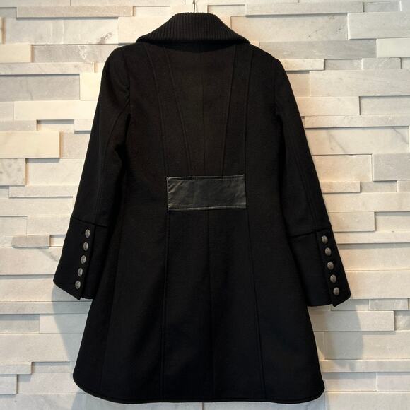DIVA by DD Tulip Hem 100% Wool Leather Trim Dressy Style Coat Old Money Black M - Picture 2 of 8